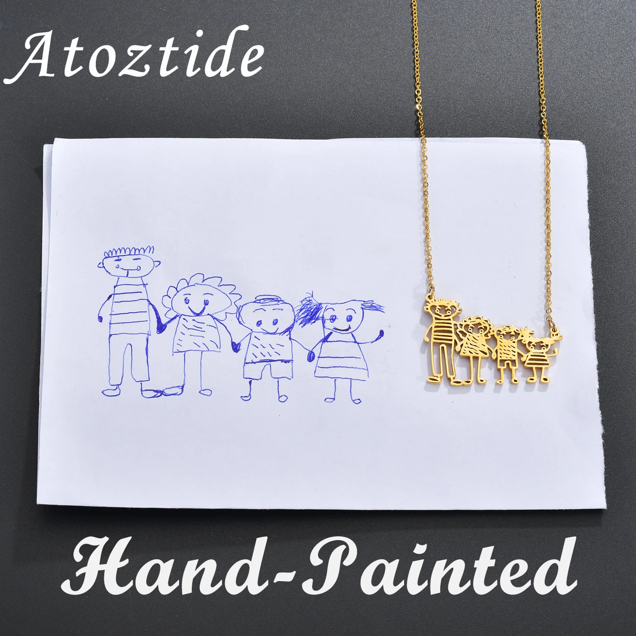 Atoztide Custom Draw Art Necklaces Lovely Pendant Stainless Steel Necklace Personalized for Children Women Choker Jewelry Gift