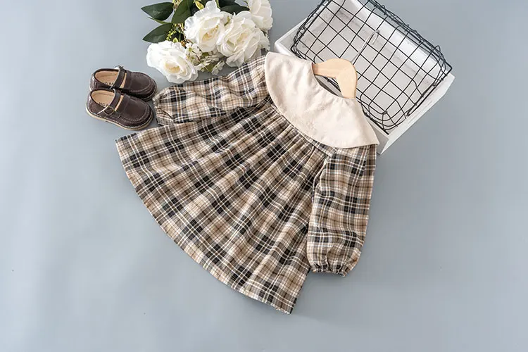 Spring kids girl\'s clothes retro plaid dress costume for toddler girls children clothing 2 5 6 years baby birthday dresses dress