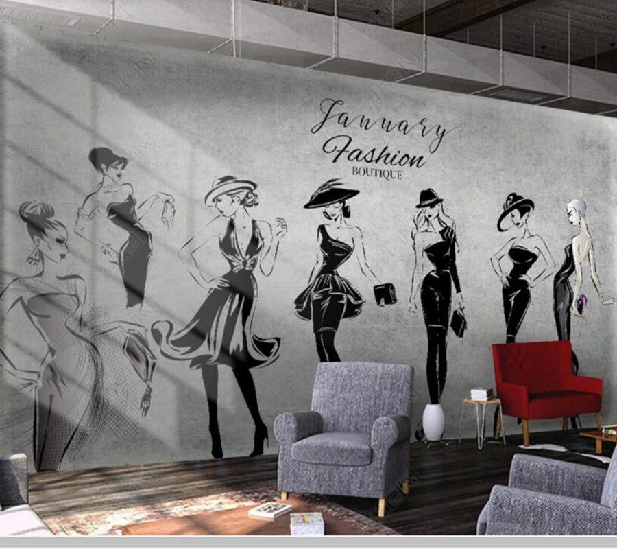 

Papel de parede Hand-painted beauty clothing store beauty shop retro fashion wallpaper bar club KTV mural decor