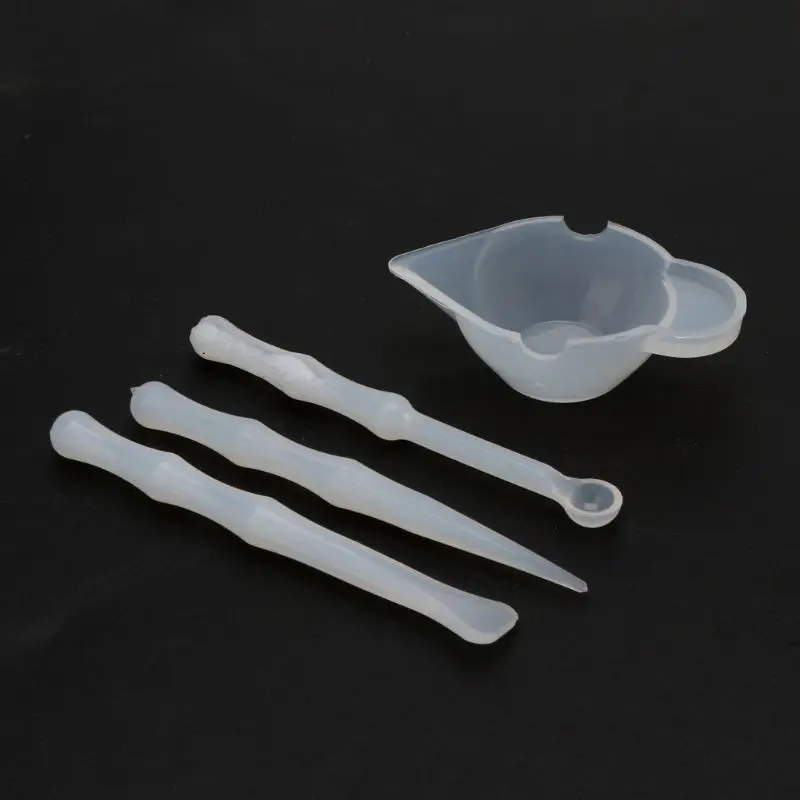 4Pcs Silicone Mixing Cups Stirrers Spoon Scraper DIY Resin Mold Jewelry Tools Kit