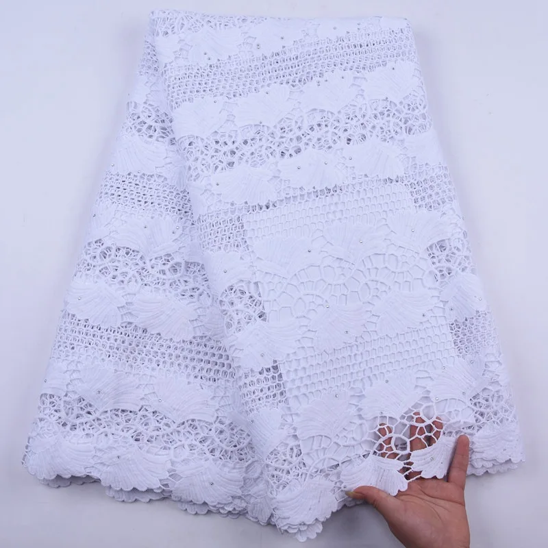 

Pure White African Guipure Cord Lace Fabric High Quality Nigerian Lace Water Soluble Embroidery French Net Lace For Dress S1844