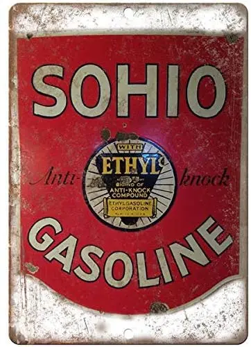 Vintage Decorative Metal Signs Sohio Gasoline Ethyl Porcelain Look 12