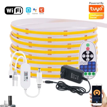12V Wifi LED COB Strip Light Kit di alimentazione dimmerabile US EU UK Telecomando 320LED 528LED 384LED Illuminazione lineare Nastro LED flessibile