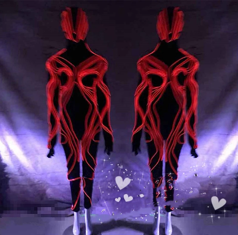 Lumious Sexy dance bodysuit Stage light show costume LED lighting fluorescent muscle men women jumpsuit