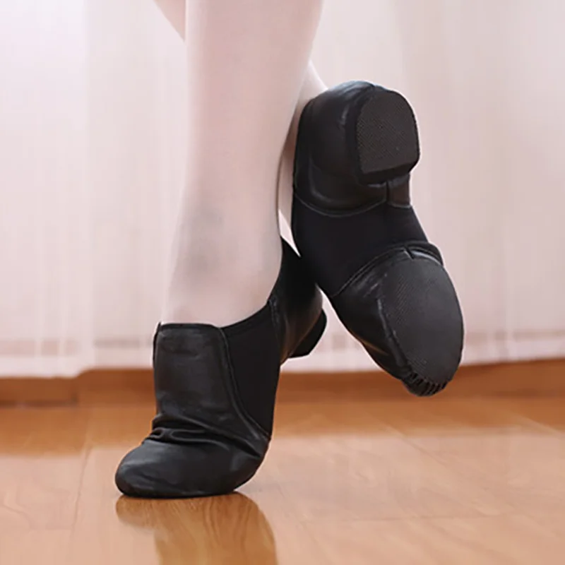 USHINE Black Brown Genuine Leather Elastic cloth Ballet Yoga Training Fitness Jazz Ballet Dace Shoes For Woman Man