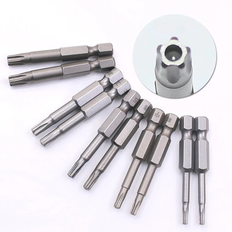 1/4 Inch Magnetic Pentacle Star Head Screwdriver Bits Pentalobe Electric Screwdriver Bit Hand Tools 25mm Length T10-T40