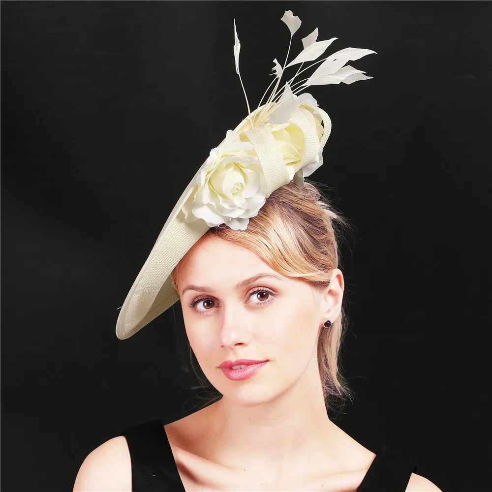 Women Vintage Big Hat Fascinators Hair Clips Gorgeous Female Kenducky Deby Ladies Feathers Headwear Fancy Flower Headpieces