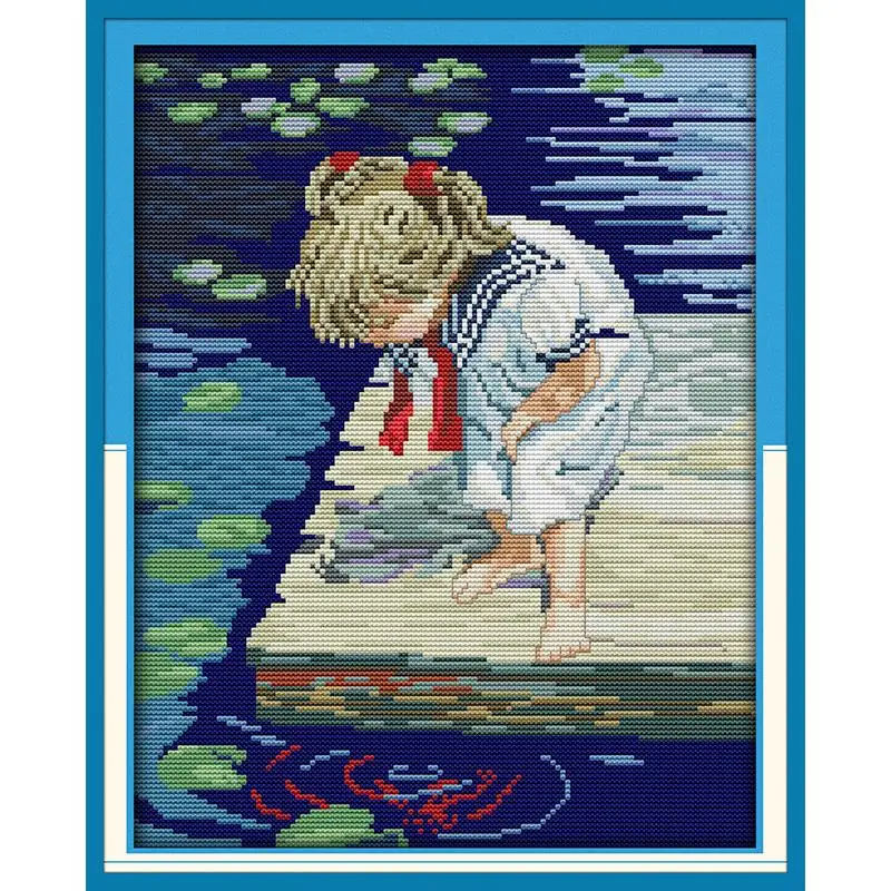 Kids on the Beach Cross Stitch Embroidery Kit DMC 14CT 11CT Counting Cross Stitch Set DIY Needlework  Home decoration painting