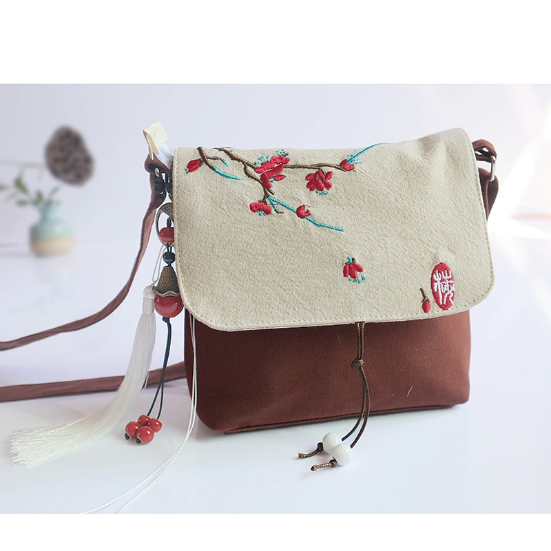 Chinese Antique Hanfu Canvas Handbag Embroidered Beaded Buckle Design Fairy Messenger Bag Cospaly Accessories Shoulder Bag ZL958