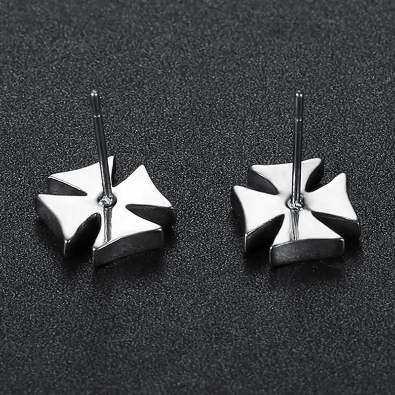 Drop Shipping Punk 316L Stainless Steel Knights Templar Iron Cross Stud Earrings