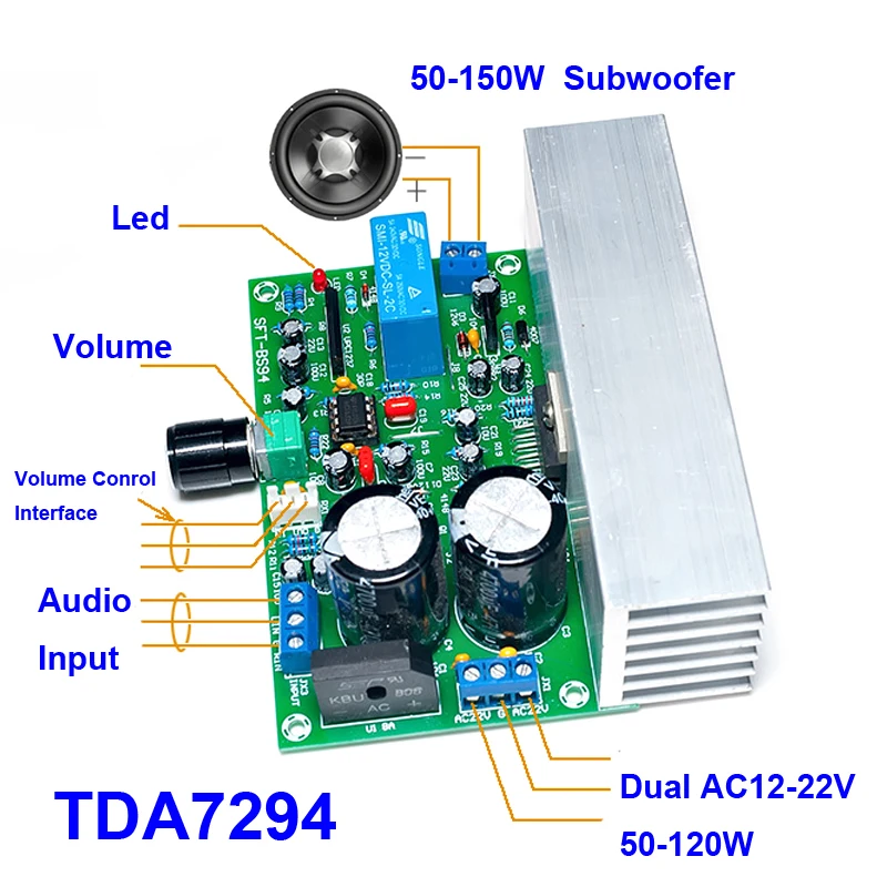 100W TDA7294 NE5532 Super Bass Hifi Audio Amplifier Board Subwoofer 50-150Hz Power Amplificador Dual AC12-22V