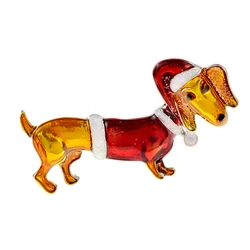 CINDY XIANG Enamel Dog Puppy With Christmas Hat Brooch Animal Christmas Pin