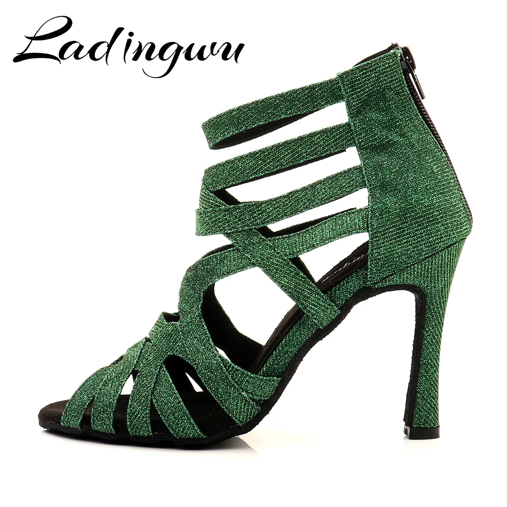 Ladingwu Latin Dance Shoes For Women Ladies Girls 3 Colors Tango Ballroom Dancing Shoes Heeled 6-10cm Salsa Dance Boots