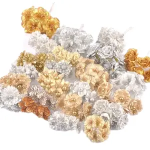 2 꽃다발 미니 황금색/은색 식물 꽃 크리스마스 웨딩 케이크 선물 상자 DIY 화환 데코 용품 CP3091 10 최고의 판매 실버 인공 꽃 -same -9