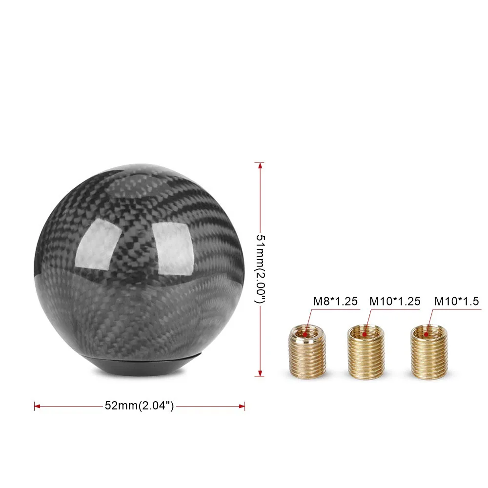 5 Speed/6 Speed Universal Car Gear Shift Knob Shifter Lever Round Ball Shape Real Carbon Fiber Head Shifter Lever With Adapte