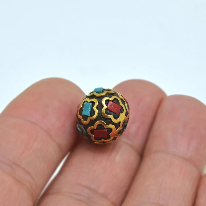 TZ-K07 Retro Nepal Beads Handmade Red Coral Tibetan Clay Mosaic Antique Golden Beads For Jewelry Making DIY Necklace Bracelets