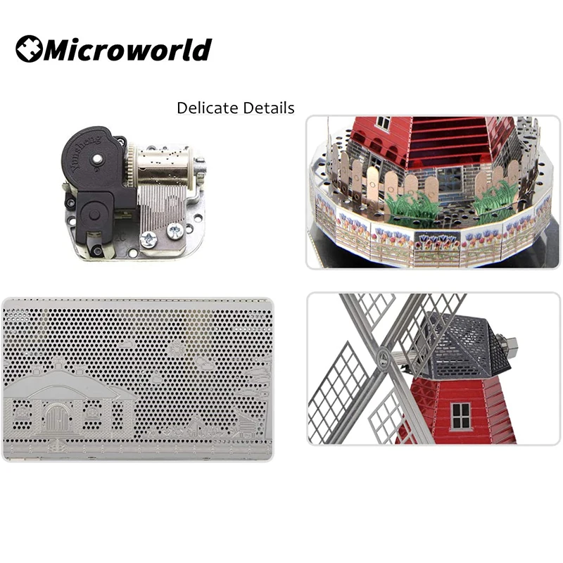 Microworld 3D metalowe puzzle gry Fantasy wiatrak obrotowe pozytywka Model DIY układanka świąteczne prezenty urodzinowe dla dzieci zabawka