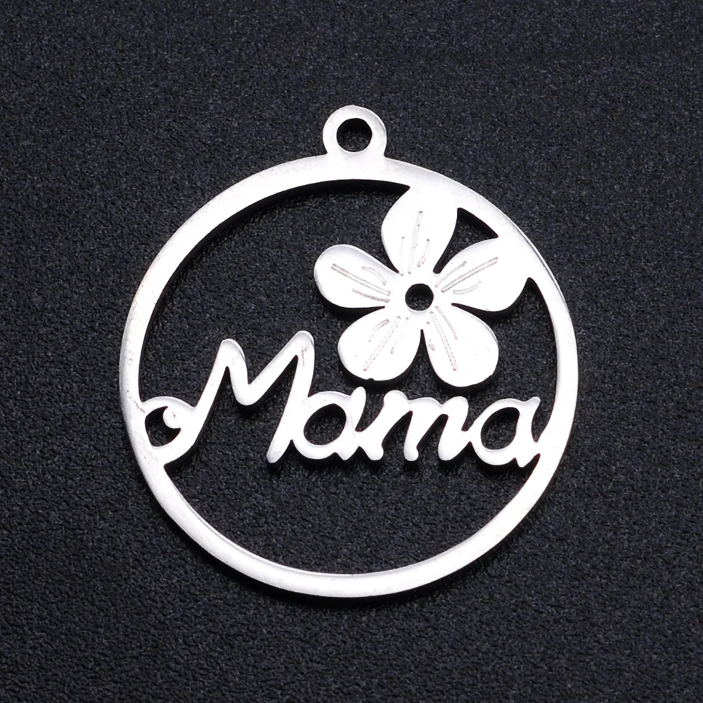 5pcs/lot Stainless Steel Flower Mama Charm Pendant Wholesale Never Tarnish Accept OEM Order Top Quality Bracelet Making Charms