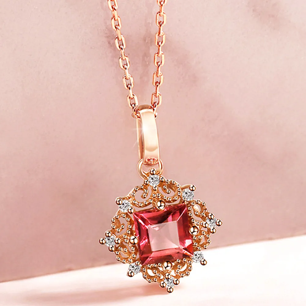 Vintage carving small Ruby gemstones red crystal pendant necklaces for women diamonds Rose gold color choker jewelry bijoux gift view 3