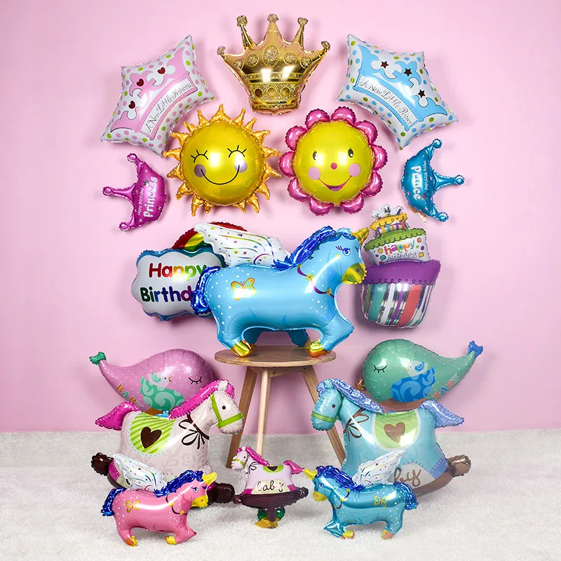 

Baby Birthday Decoration Cartoon Aluminum Film Balloon Trojan Crown Pegasus Rainbow Hotel Home Decoration Party