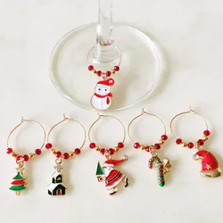 Set of 6PCS Christmas Design Wine Glass Charms Rings Marker Christmas Party Bar Table Decorations Christmas Gift