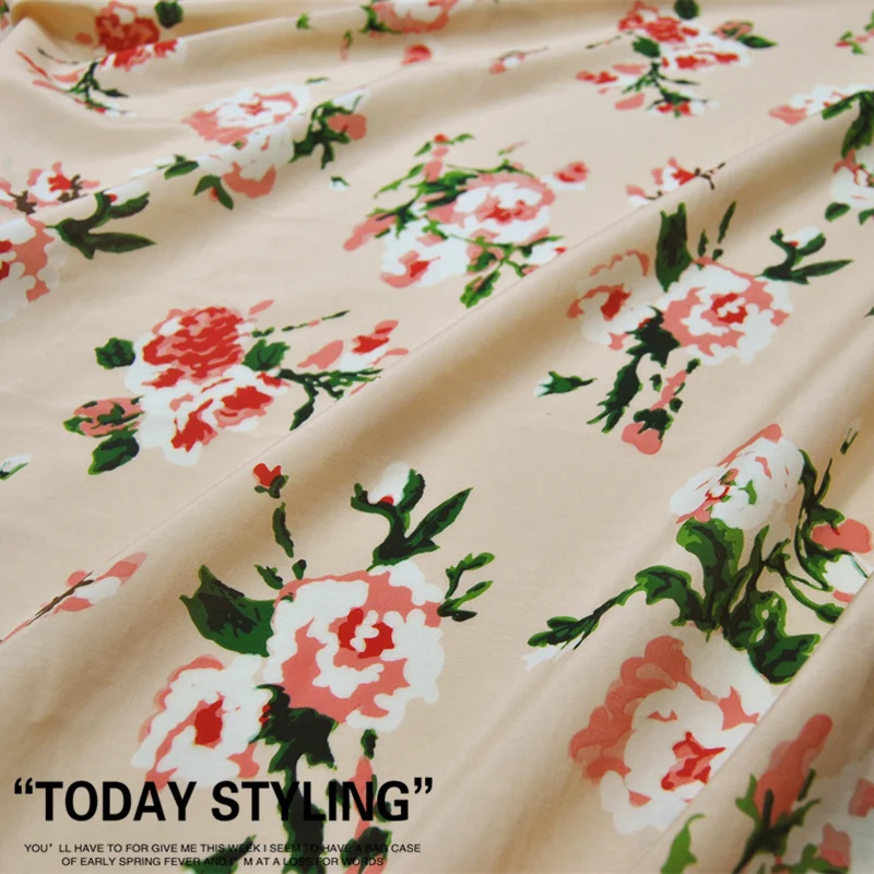 

Silk Cotton Fabric Dress Large Wide Beige Flower clothing Cloth DIY Textile Tissue