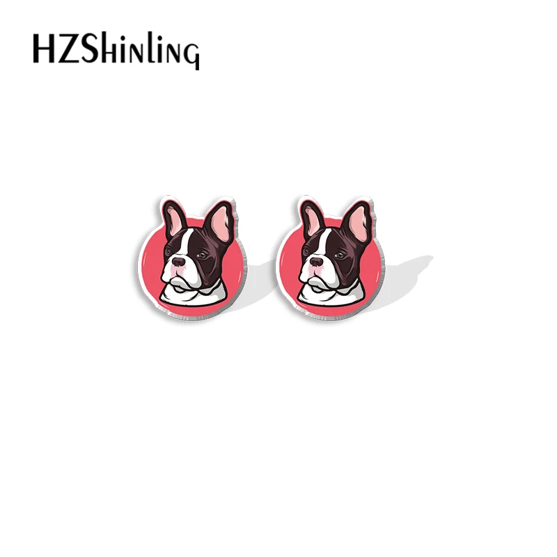 Kawaii French bulldog House Pet Animal Cartoon Animal Pattern Acrylic Stud Earrings Resin Epoxy Ear Jewelry for Girls