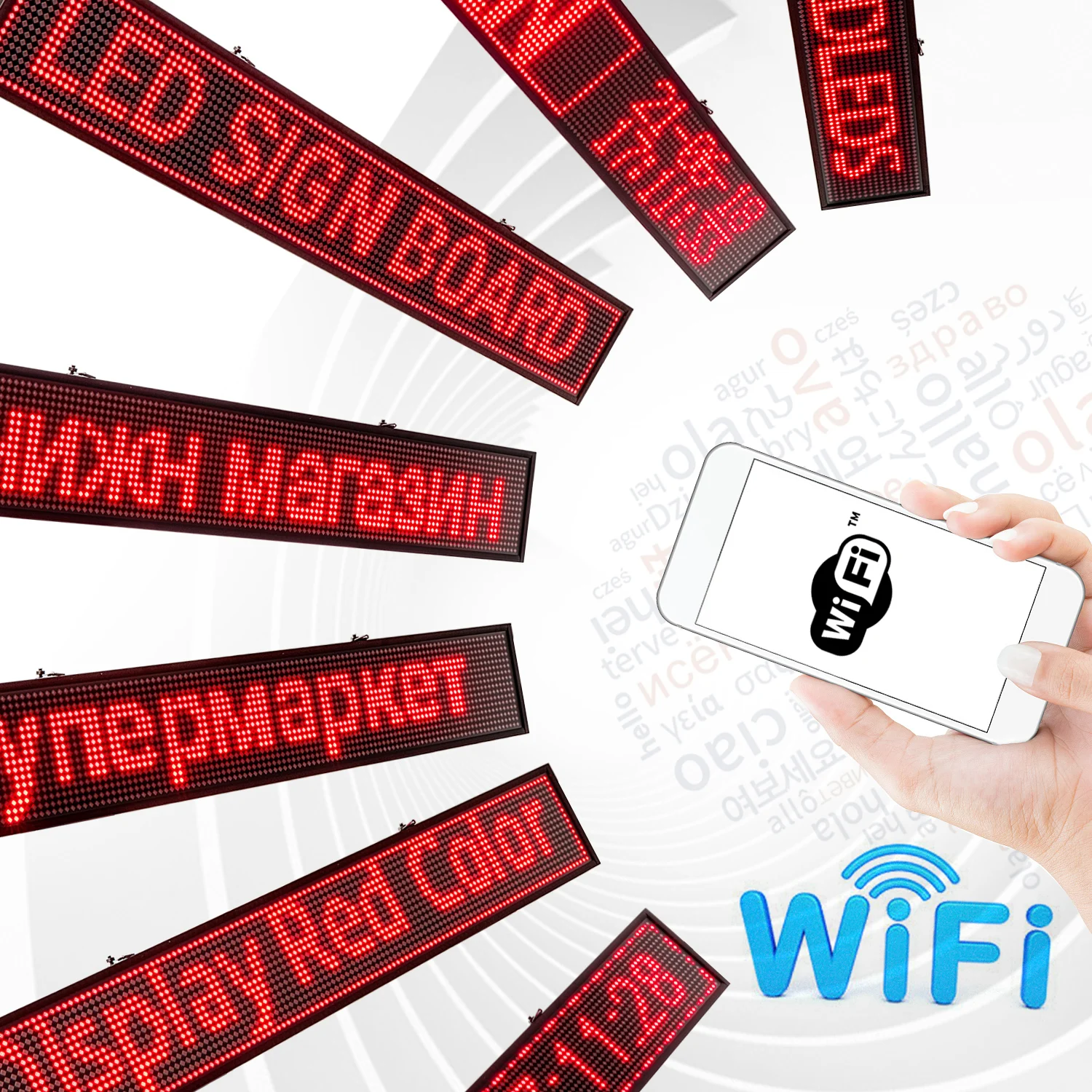 P5 LED Sign Scrolling Message Board Smartphone programmabile per Business Storefront Bar Red Text 16128