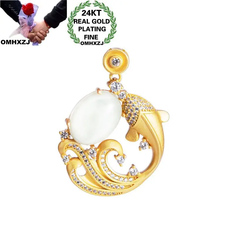 

OMHXZJ Wholesale CA527 European Fashion Fine Woman Girl Party Birthday Wedding Gift Vintage Carp Zircon 24KT Gold Pendant Charm