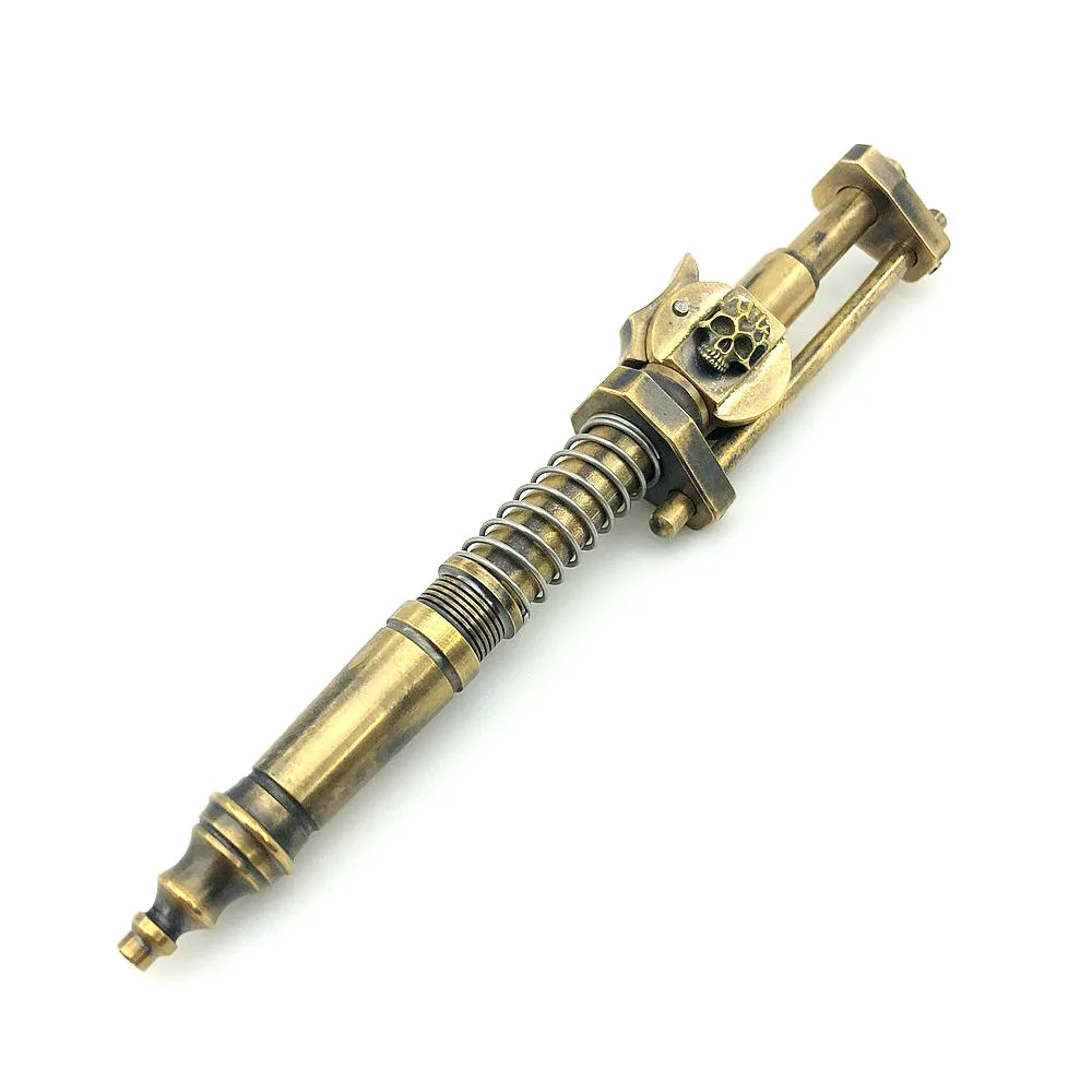 Outdoors Writing Tools EDC Handmade Dark Color Brass Skull Mechanical Sliding Pen Ballpoint Pen