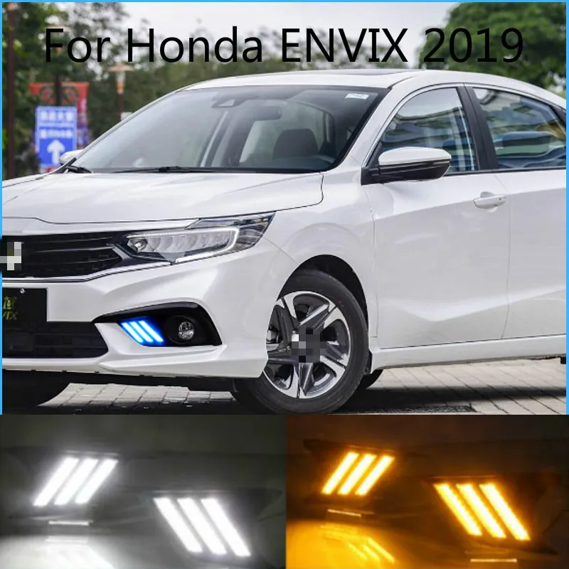 2pcs  LED Daytime Driving Running Light DRL Car Fog Lamp 6000K White Turn Yellow Turn Blue Light For Honda ENVIX 2019