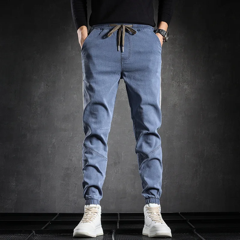 Winter Warm Jeans Men Fleece Lined Jeans Harem Pants Thicken Elastic Loose Fit Grey Pants Male Brand Plus Velvet Big Size