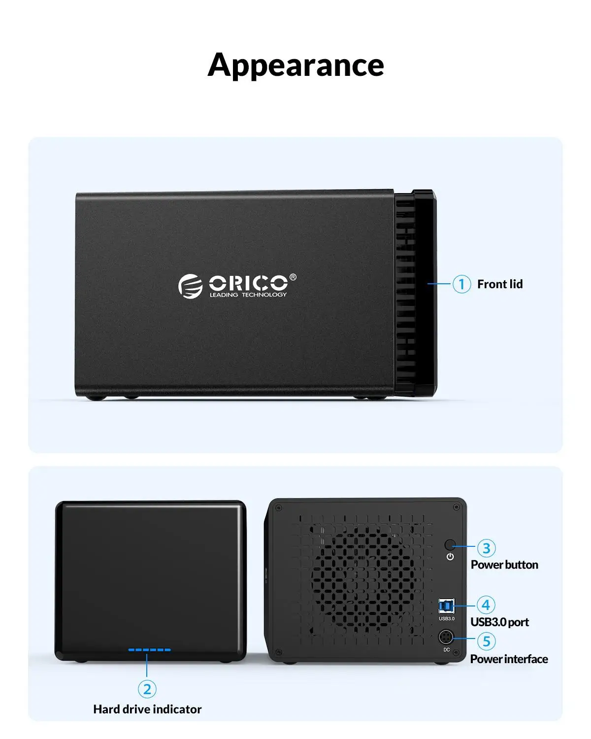 Imagem -03 - Orico-raid Hard Drive Enclosure Docking Station Sata para Usb 3.0 Gabinete de Disco Rígido Externo Bay Hdd Suporte 18tb Ferramenta Gratuita