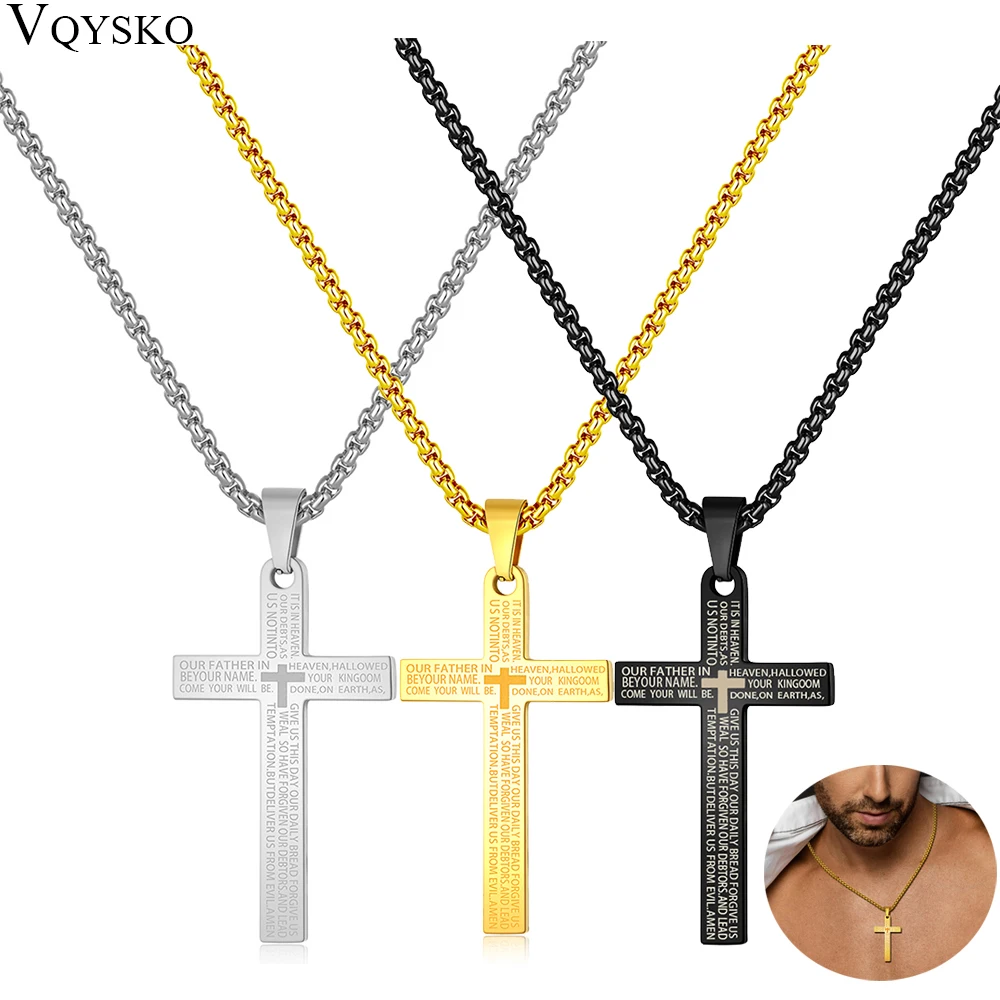 Christian Bible Cross Stainless Steel Statement Necklace Women/Men Catholic Jewelry Religious Collares de acero inoxida Wholesal