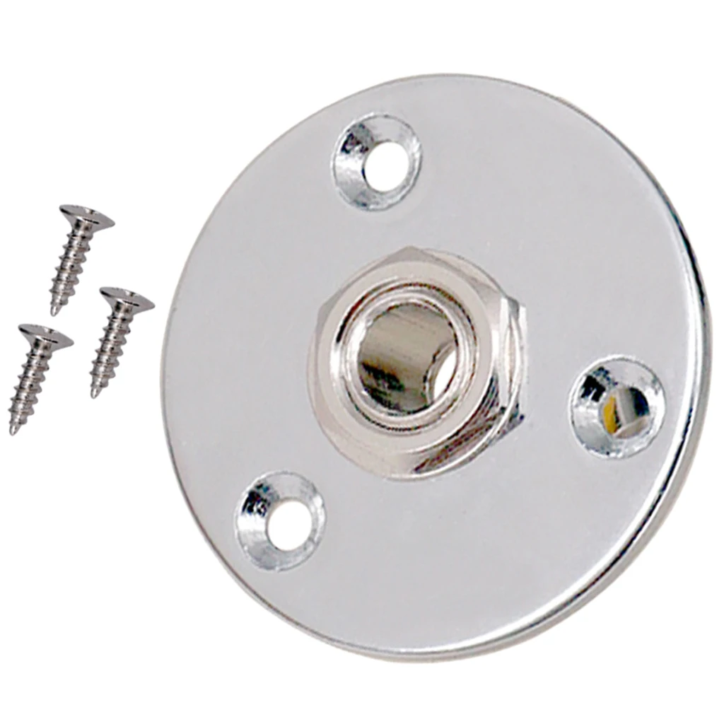 Round Circular Plate Pickup Jack Plug Socket 6.35mm for Electric Bass Guitar