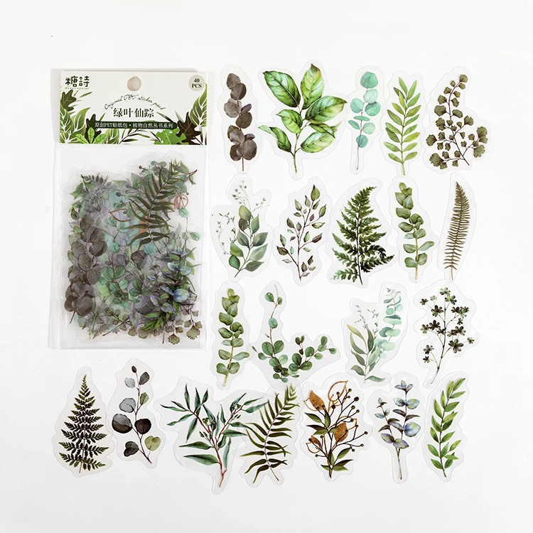 40 stuks/set Plant Natuur Bloem Decoratieve PVC Sticker Scrapbooking DIY Label Dagboek Kantoorartikelen Album Journal Daisy Paddestoel Stick