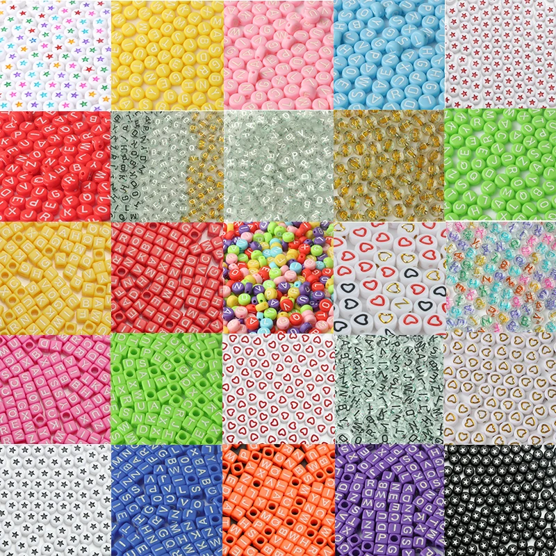 100/200/300/500pcs Mix Letter Beads Square Round Alphabet Beads Acrylic Beads DIY Jewelry Making For Bracelet Accessories