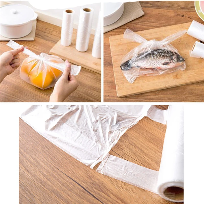 100Pcs/Set Vest-Style Food Preservation Bag Household Food Bag with Roll Bag Disposable Thickened Hand Tear Bag 42cmx35cm