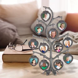 Anitque Silver Family Tree Picture Frame With 12 Hanging Photos Metal Tabletop Photo Frame Decoration