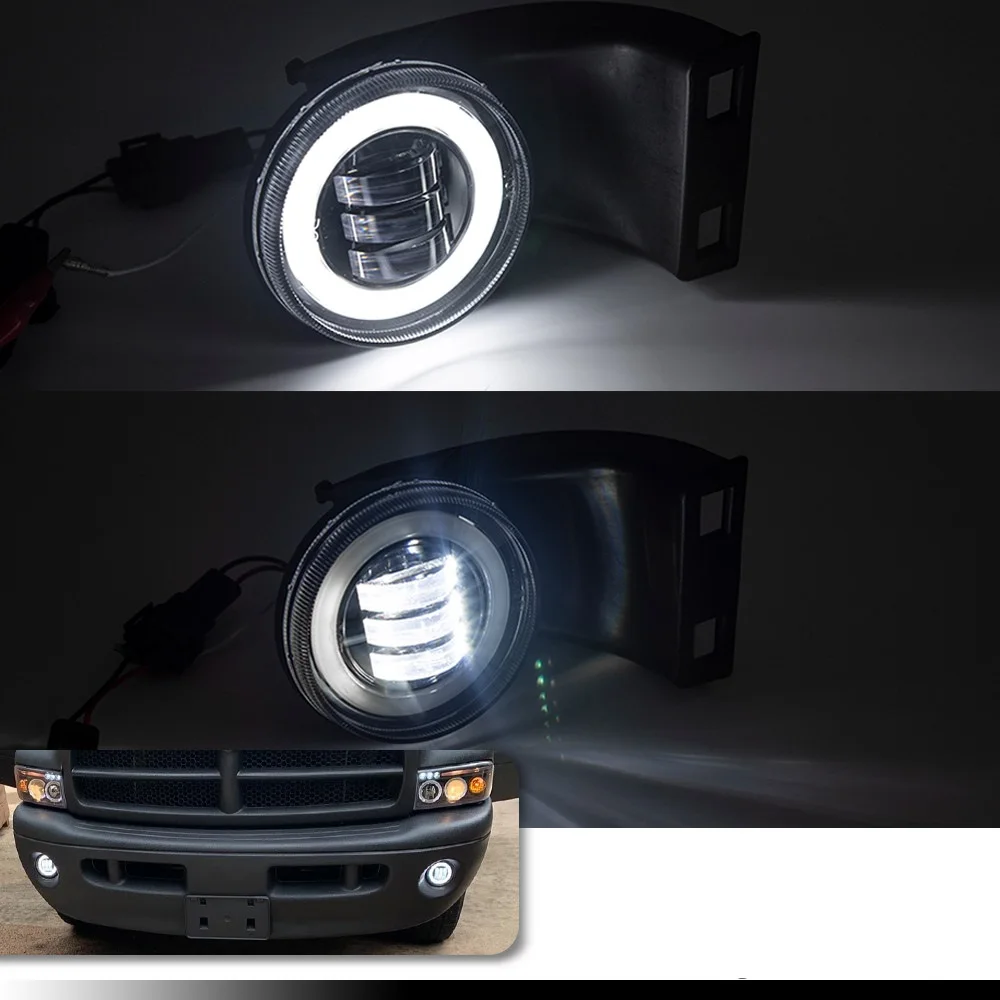 White Led Fog Driving Lamp for 1994 1995 1996 1997 1998-2002 Dodge RAM 1500 2500 3500 Halo Ring DRL Daytime Running Light 2Pcs