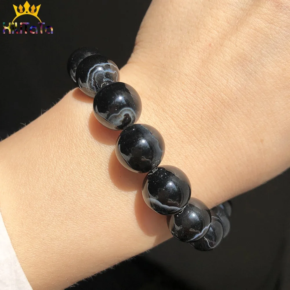 4 6 8 10 12mm Black Striped Agates Onyx Beads Roound Loose Spacer Beads For Jewelry DIY Making Bracelet Charms Accessories 15\'\'