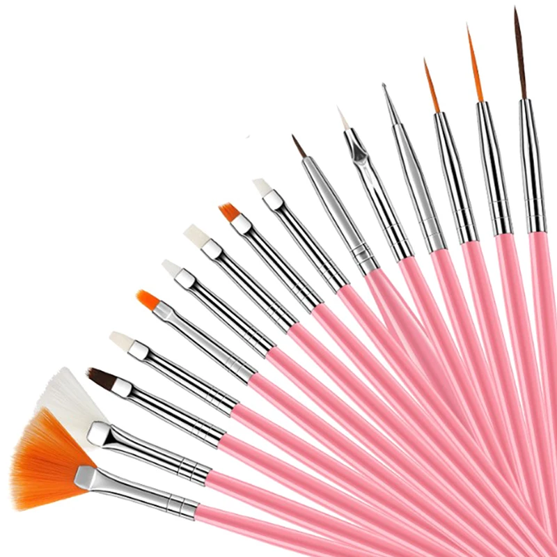 15pcs Dotting Pen Crystal Handle Nail DIY Art UV Gel Nail Brush Acrylic Brushes
