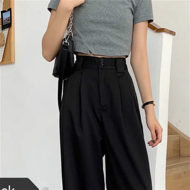 Straight Pants Women BF Style Chic Trendy Ladies Ankle-Length Trousers Summer New All-match College Classic Teens Pantalones Hot