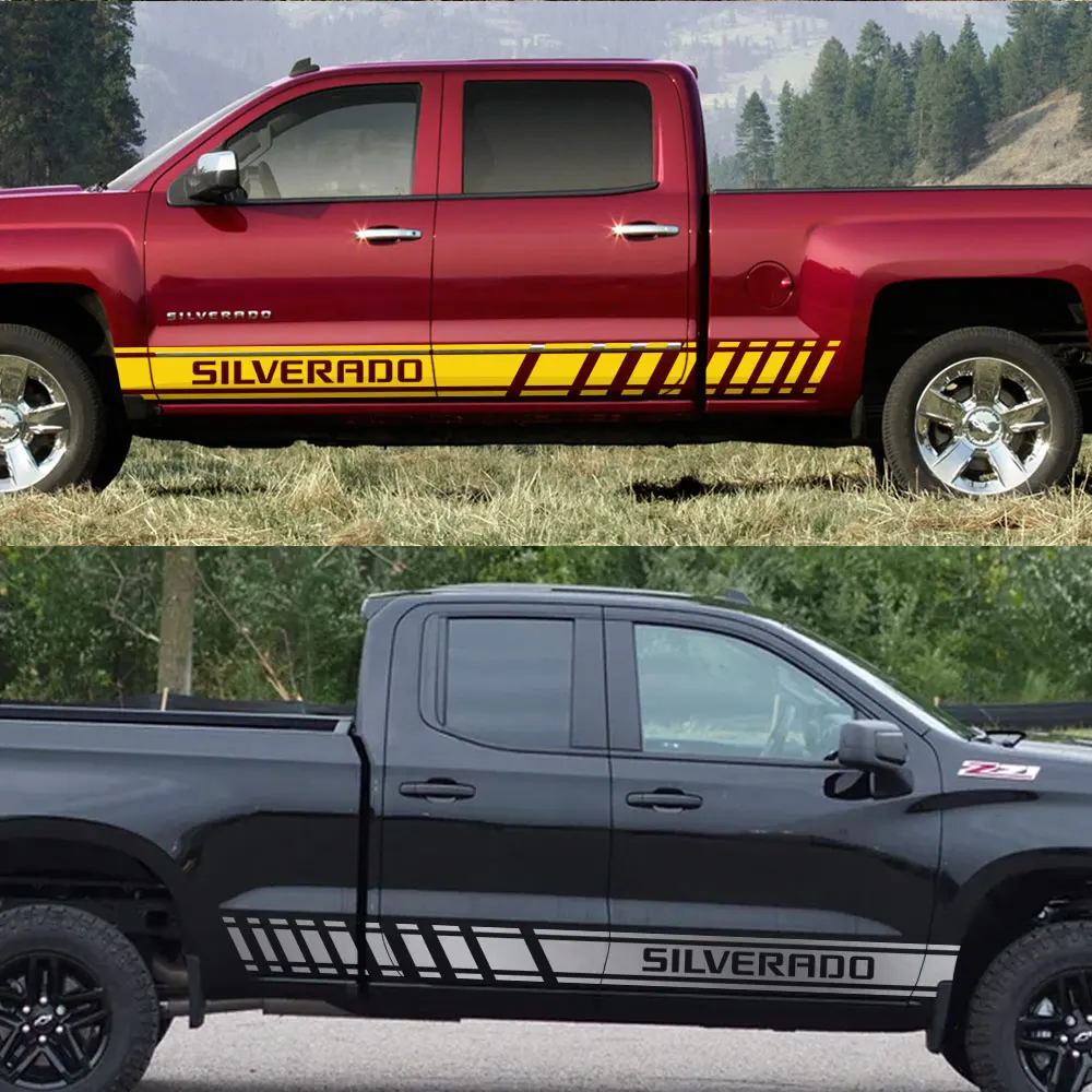 لاقط ملصقات جانبية للباب لسيارة شيفروليه سيلفرادو 1500 LT LTZ WT Trail Boss RST أشرطة للشاحنات غطاء ديكور شارات ملحقات السيارات