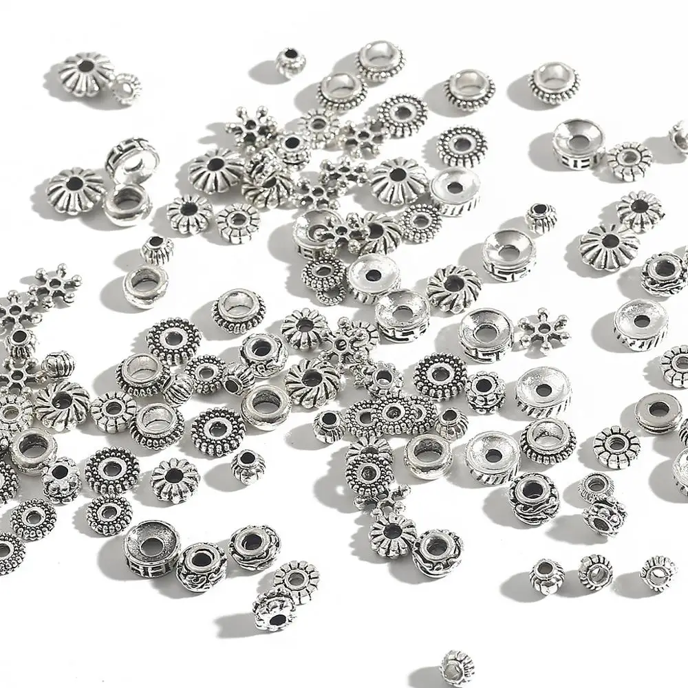 30-200pcs Flower Silver Plated Loose Tube Bead Spacer Beads For Jewelry Making Tube Charms DIY Bracelet Necklace Accessories