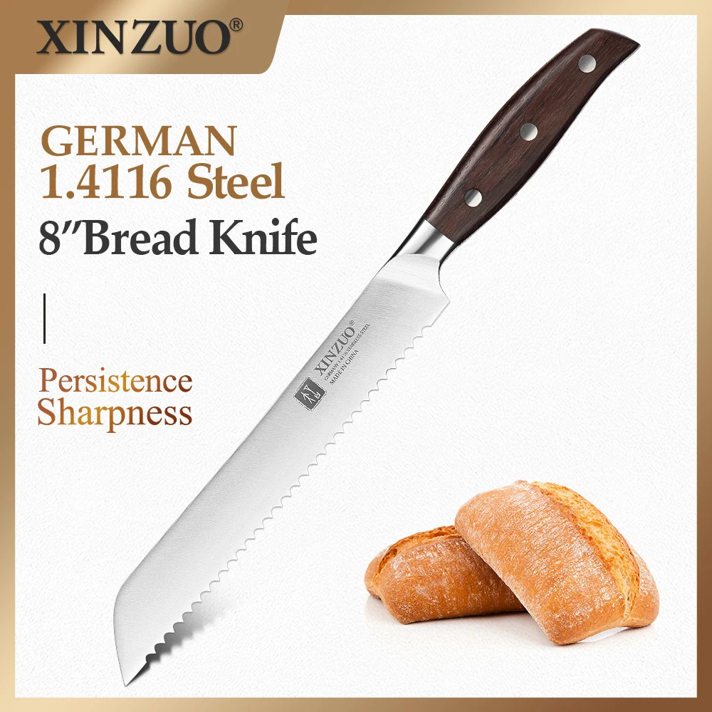 XINZUO 8\'\' Bread Knife Germany Steel Kitchen Knives Sharp Cake Pizza Knives Red Sandalwood Handle Kitchen Accessories Chef Tools