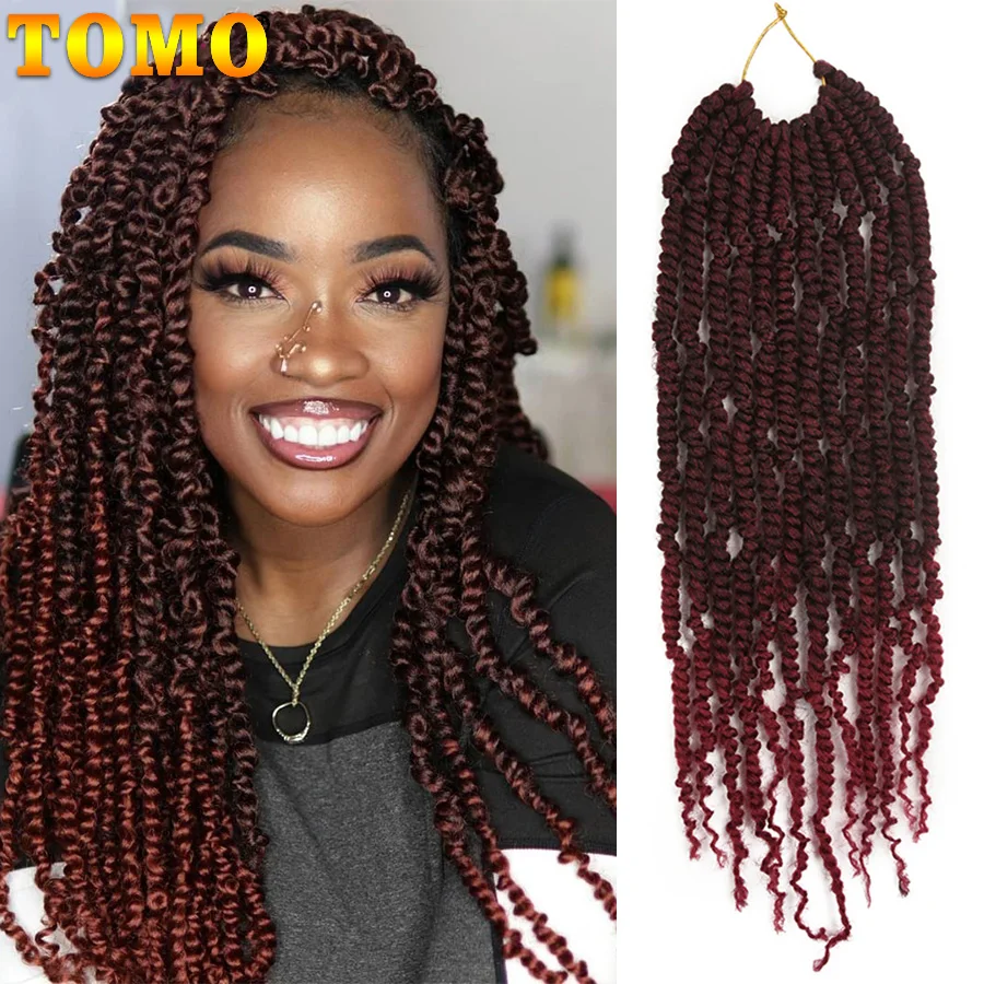 TOMO Pre-Twisted Passion Twist Crochet Hair 12/18/24 Inch Synthetic Braiding Hair Extensions 12Strand Bomb Twist for Black Women