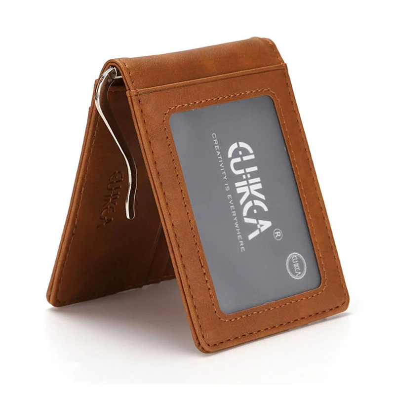 Mały portfel RFID Klips na pieniądze dla mężczyzn Torebka z metalowym zaciskiem Smukłe skórzane etui na karty kredytowe Męskie etui podróżne na gotówkę