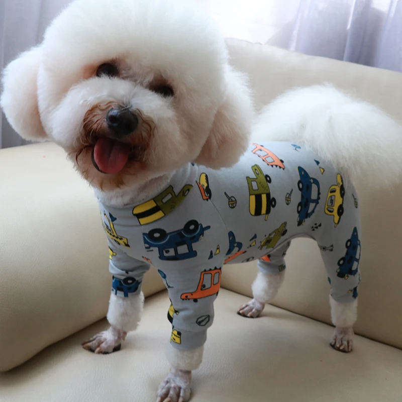 Pet Dog Jumpsuit 100%Cotton Thin Puppy Clothes Printed Overalls For Small Dogs Stretchy Pajamas Chihuahua Poodle Home Wear