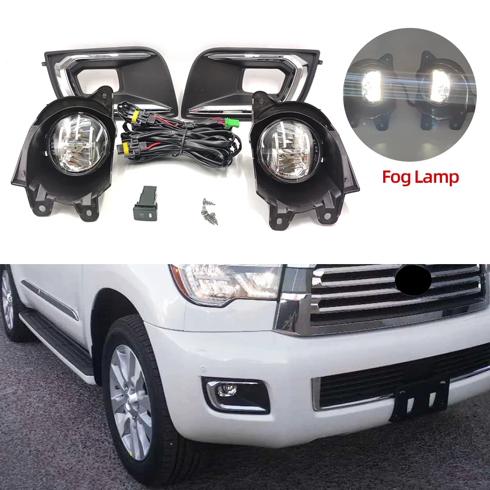 1 Set Car LED DRL Fog lights for Toyota Sequoia 2018 2019 2020 fog light cover grill headlight frame headlights fog lamps kit